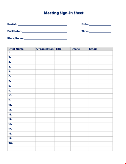 meeting sign in sheet for efficient project meetings template