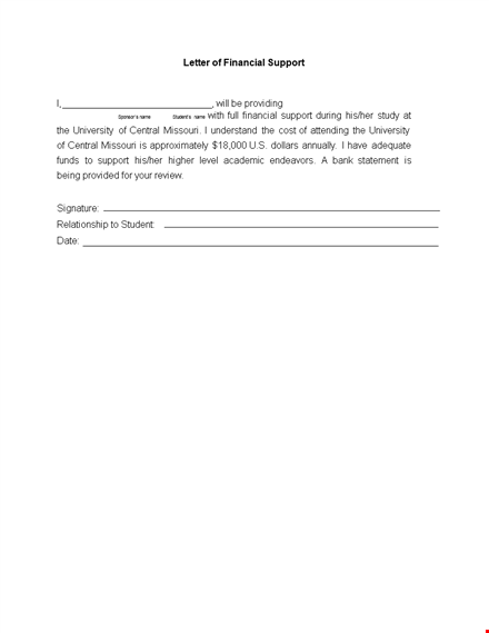 university financial support | letter of support for students template