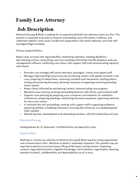 family law attorney job description template