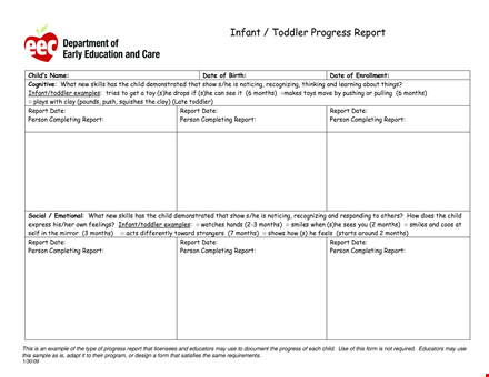 infant toddler progress report template