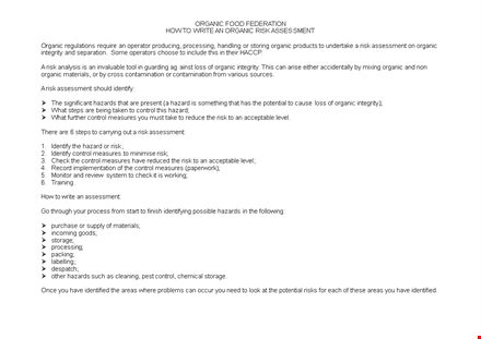 organic risk analysis template for goods and products template