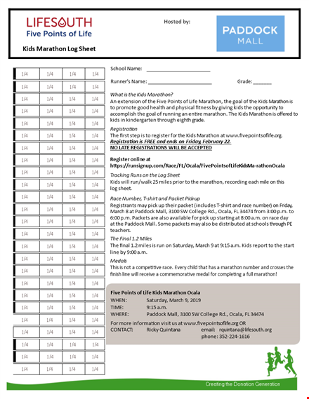 marathon running log for ocala | track your progress today template