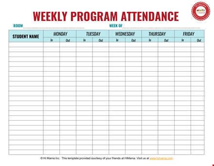 daycare attendance sign in sheet template | weekly | himama template