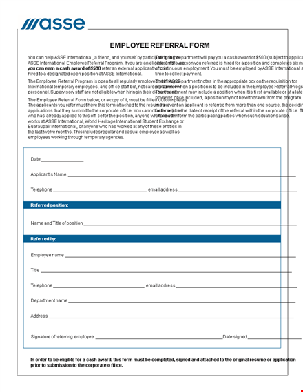 employee referral form template - easy to use and effective | your company name template