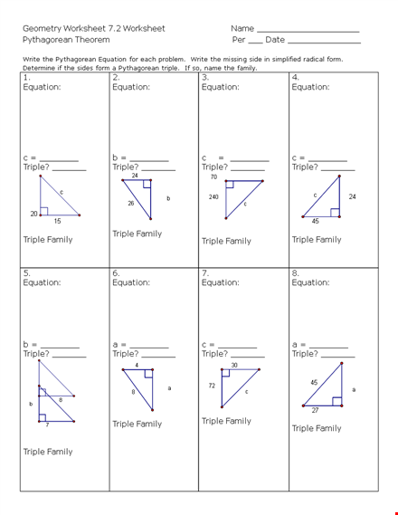 pythagorean theorem and triple equations template