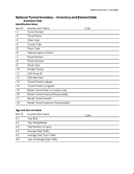 national inventory: number, state, element, quantity, condition template