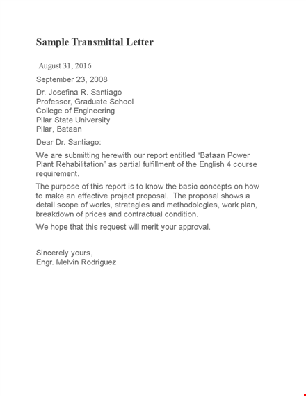 letter of transmittal template for proposal and report | bataan, santiago, pilar template