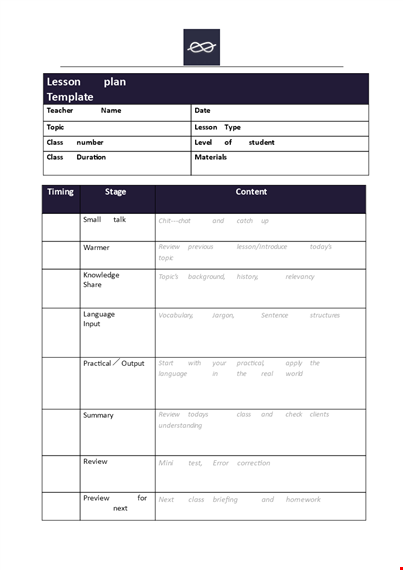 effective lesson plan template for any class - easily review topics & language template