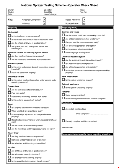 NSTS Operator Check Sheet Template: Ensure Proper System Pressure and ...