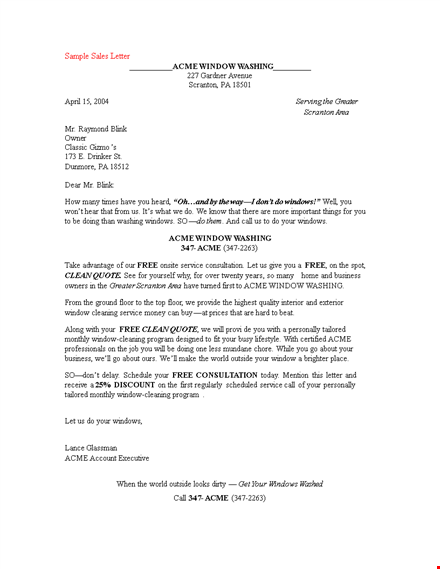 sales letter template for windows washing in scranton template