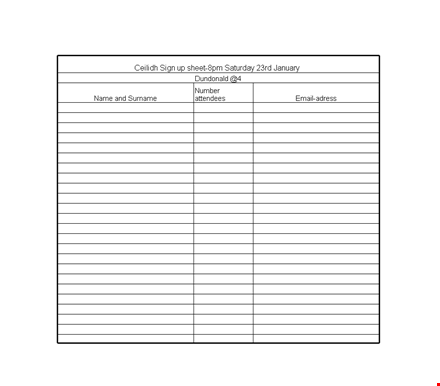 sign up sheet for saturday ceilidh template