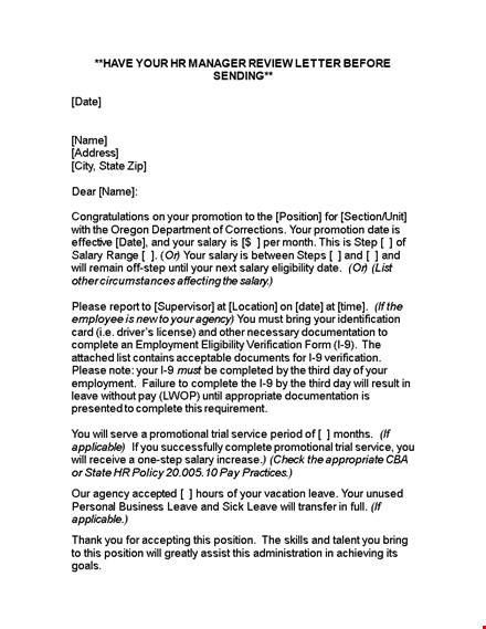 promotion letter - increase your salary and get additional leave template