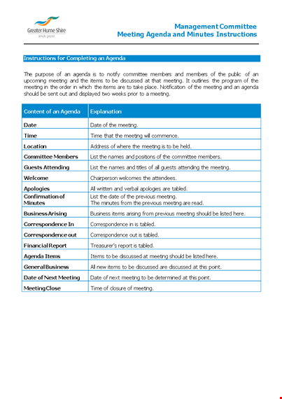 management committee agenda template template