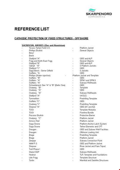 reference page template - create professional project jackets & subsea structures template