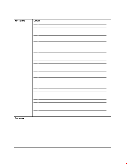 cornell notes template - organize your details and summarize key points | cornell template