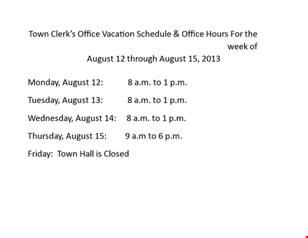 office vacation schedule template template