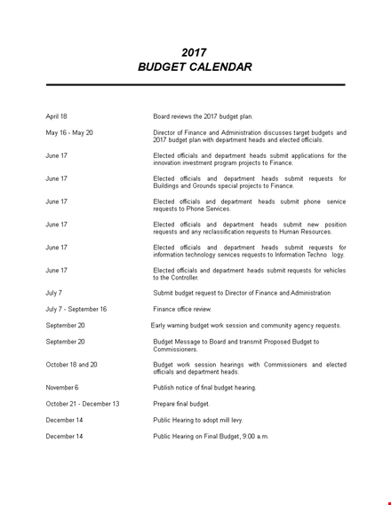 example of budget calendar template