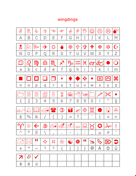 wingdings translator template | convert wingdings symbols online template