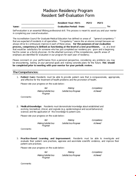 examples of self-evaluation for progress and competency: making satisfactory strides template