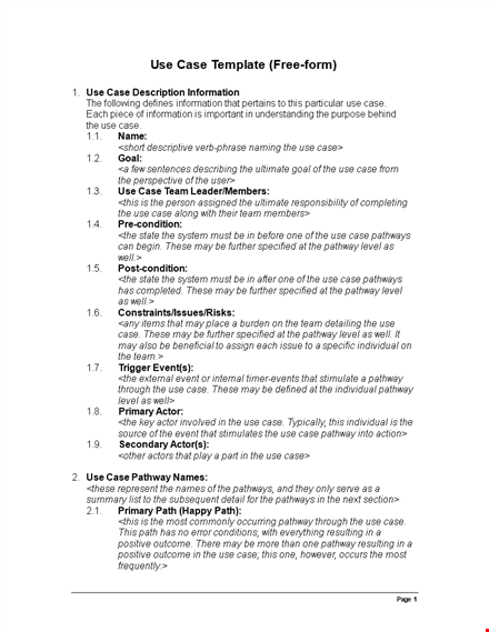 effective use case template for organized information template