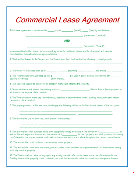 commercial lease agreement template - create a professional agreement template