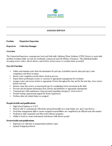 dispatch-supervisor-job-description