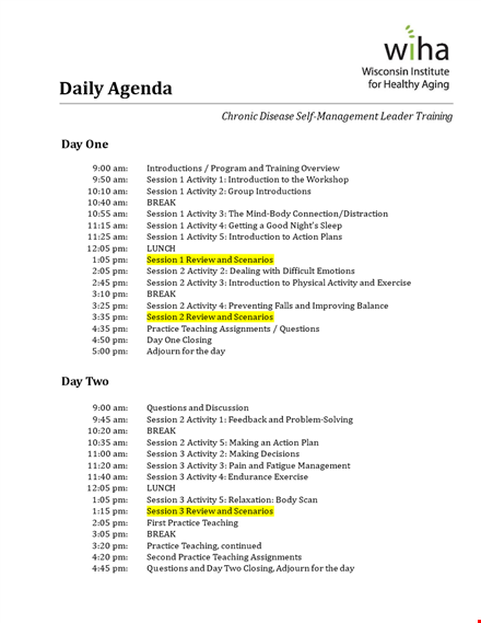 download daily agenda format in pdf | efficiently plan your activity, session, and break template