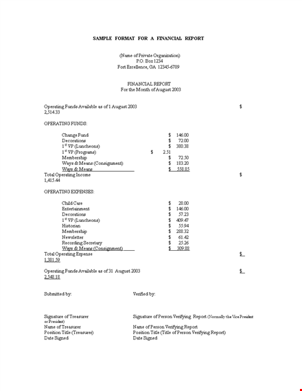 track your august operating funds with our personal financial statement template template