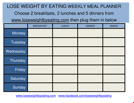 weekly diet meal planner template template