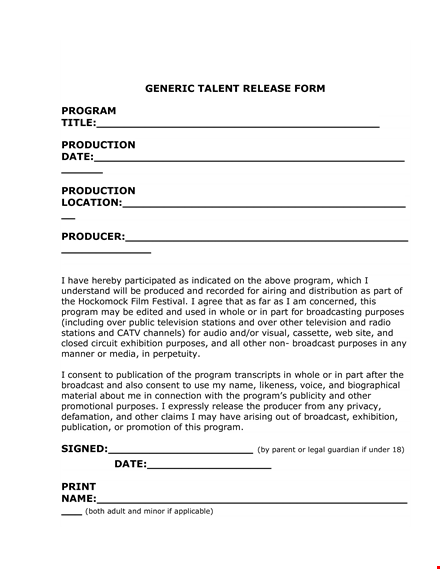 secure program participation & tv broadcast with our photo release form template