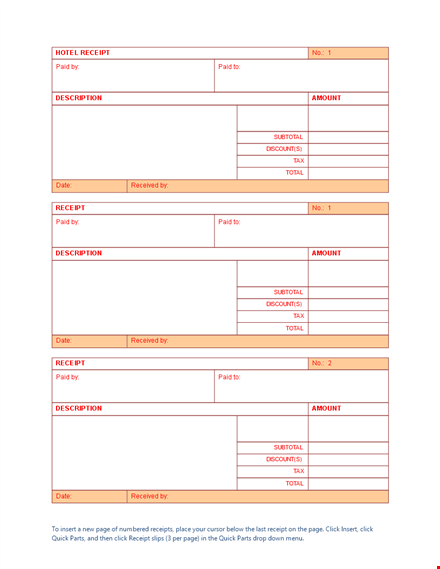 hotel receipt template word template