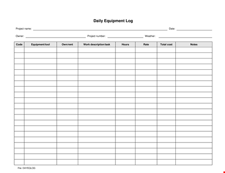 daily equipment log template template