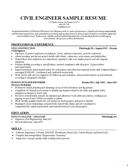 sample civil engineering resume template