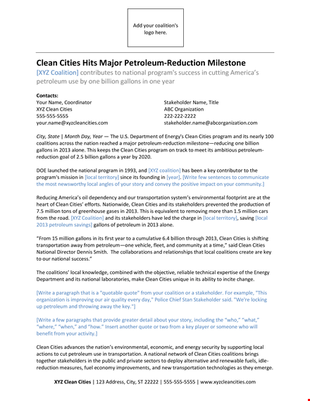 clean cities petroleum coalition: press release template template