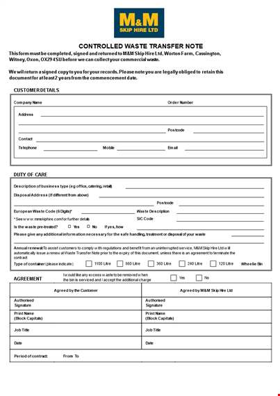 controlled waste transfer template