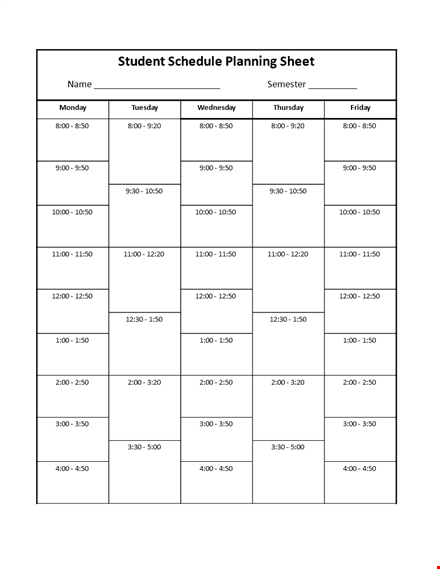 Printable Student Schedule Template