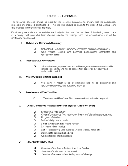 daily self study checklist template template