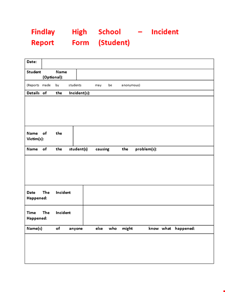 student incident report: high school incident, what happened template