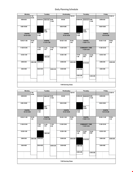 daily planning schedule printable - monday through thursday with chapel template