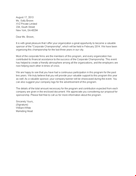 Sponsorship Letter Template for Corporate Programs and Valuable ...