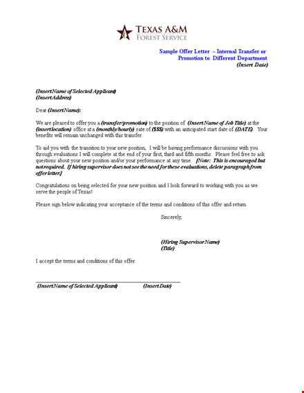 transfer offer letter for position template