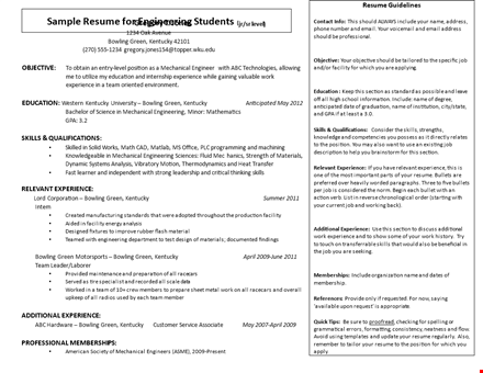 fresher engineer resume template | mechanical experience | bowling green, kentucky template