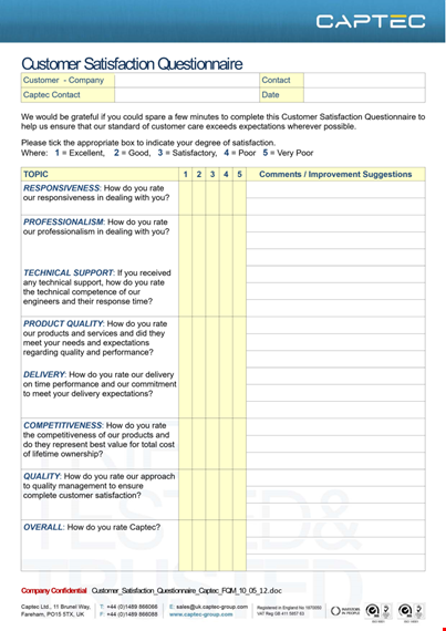 sample customer survey questionnaire template