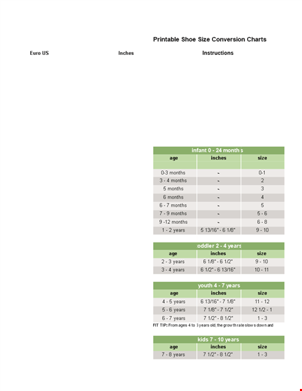 printable newborn shoe size chart template