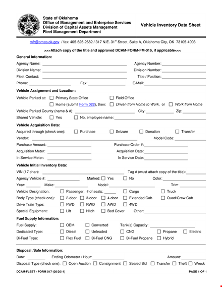 vehicle data template