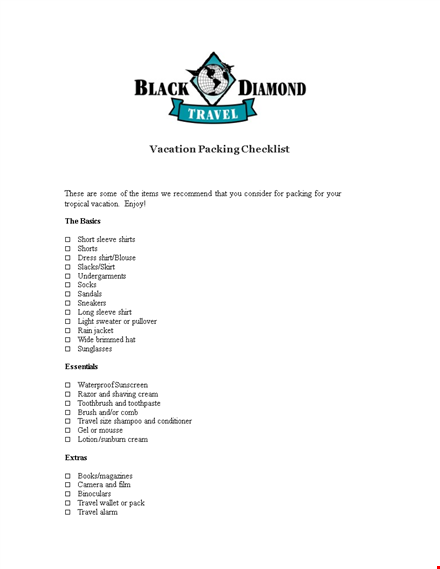 vacation packing checklist template