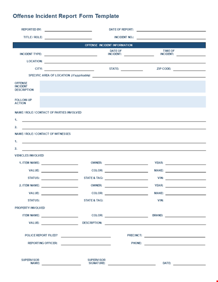 free police report template for incident and offense reports template