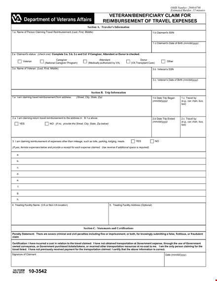 veterans reimbursement form and travel information template