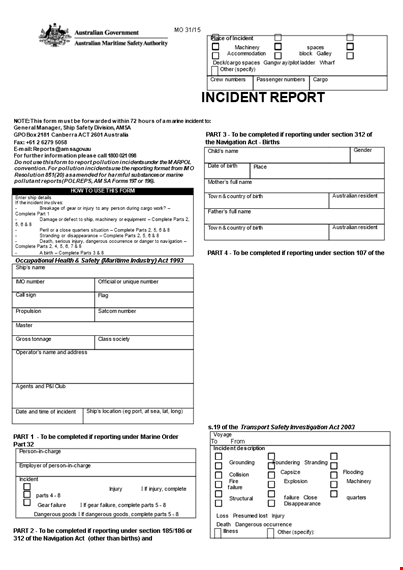 marine incident report | australian | person injury incident template