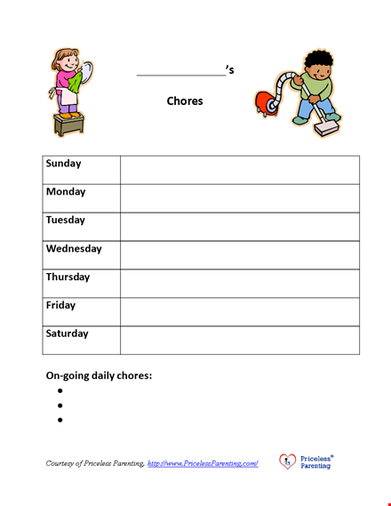 chore chart template - organize your weekly chores | sunday - wednesday template